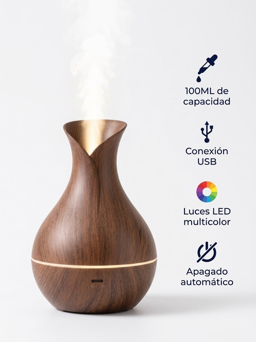 VANTRO Aroma - Humidificador Difusor USB con Luz LED 100ml