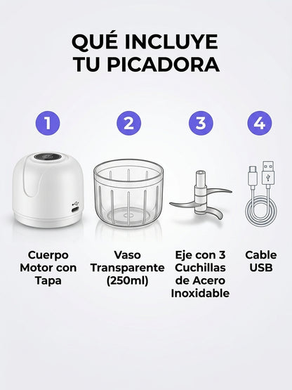 Mini Picadora Eléctrica Inalámbrica VANTRO — 250ml, Recargable USB