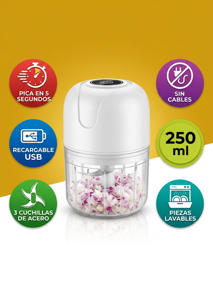 Mini Picadora Eléctrica Inalámbrica VANTRO — 250ml, Recargable USB