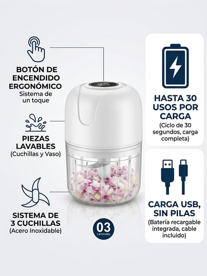 Mini Picadora Eléctrica Inalámbrica VANTRO — 250ml, Recargable USB